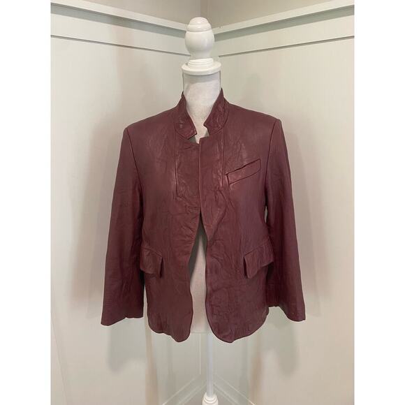 Zadig & Voltaire Verys Creased Leather Jacket in Burgundy - Picture 1 of 14